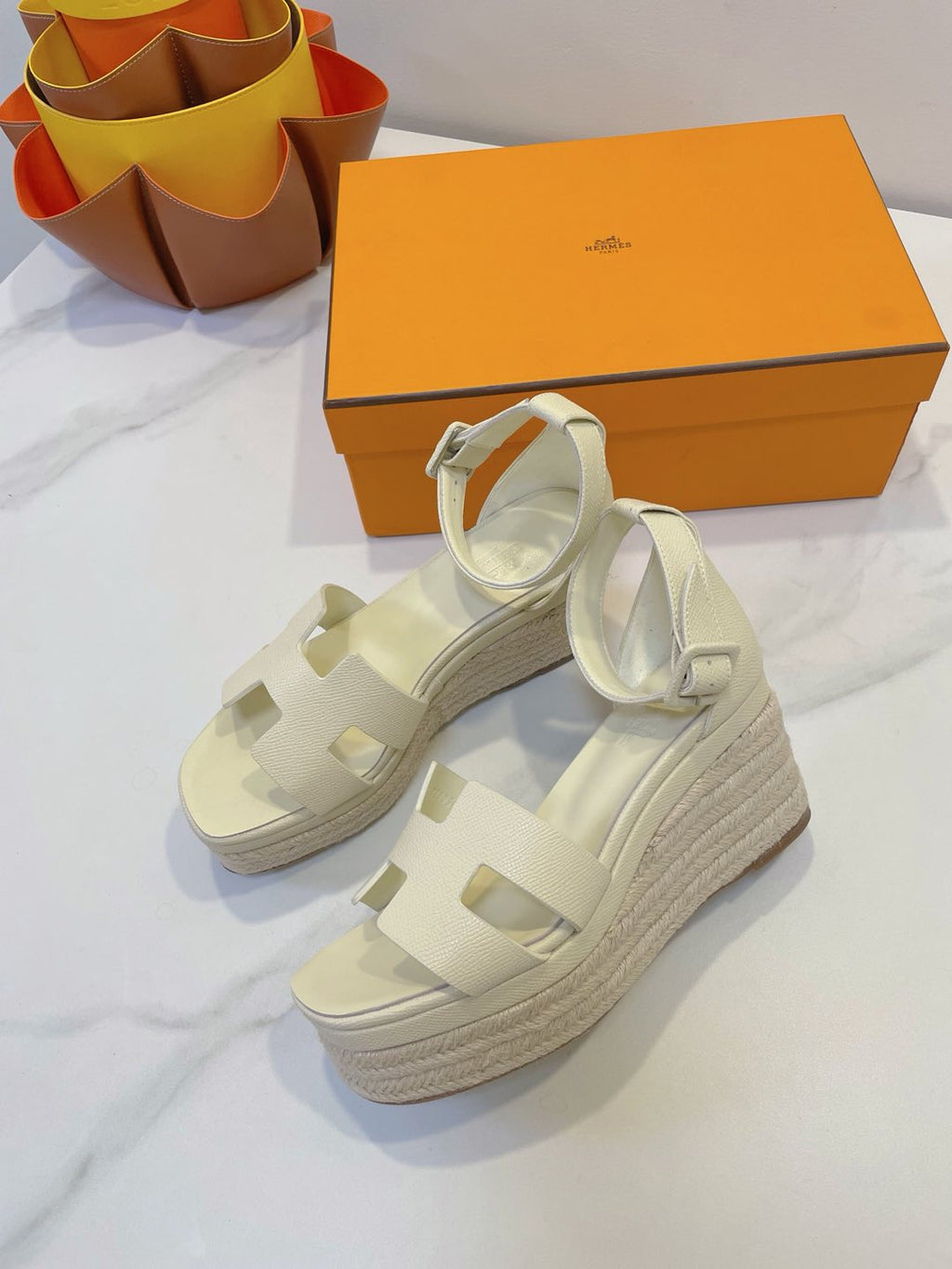 HERMES ELDA ESPADRILLE IN WHITE CREAM EPSOM CALFSKIN
