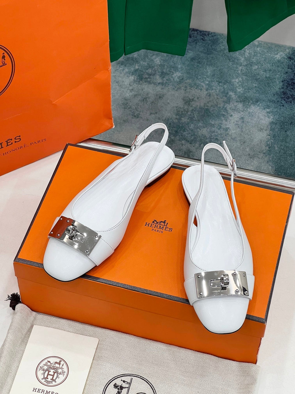 HERMES INNOCENTE SLINGBACK WHITE CALFSKIN