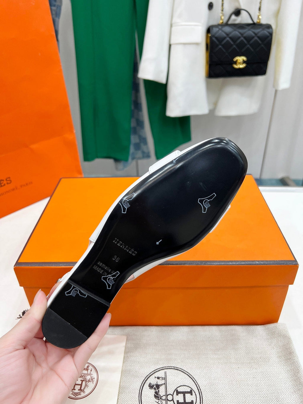 HERMES INNOCENTE SLINGBACK WHITE CALFSKIN