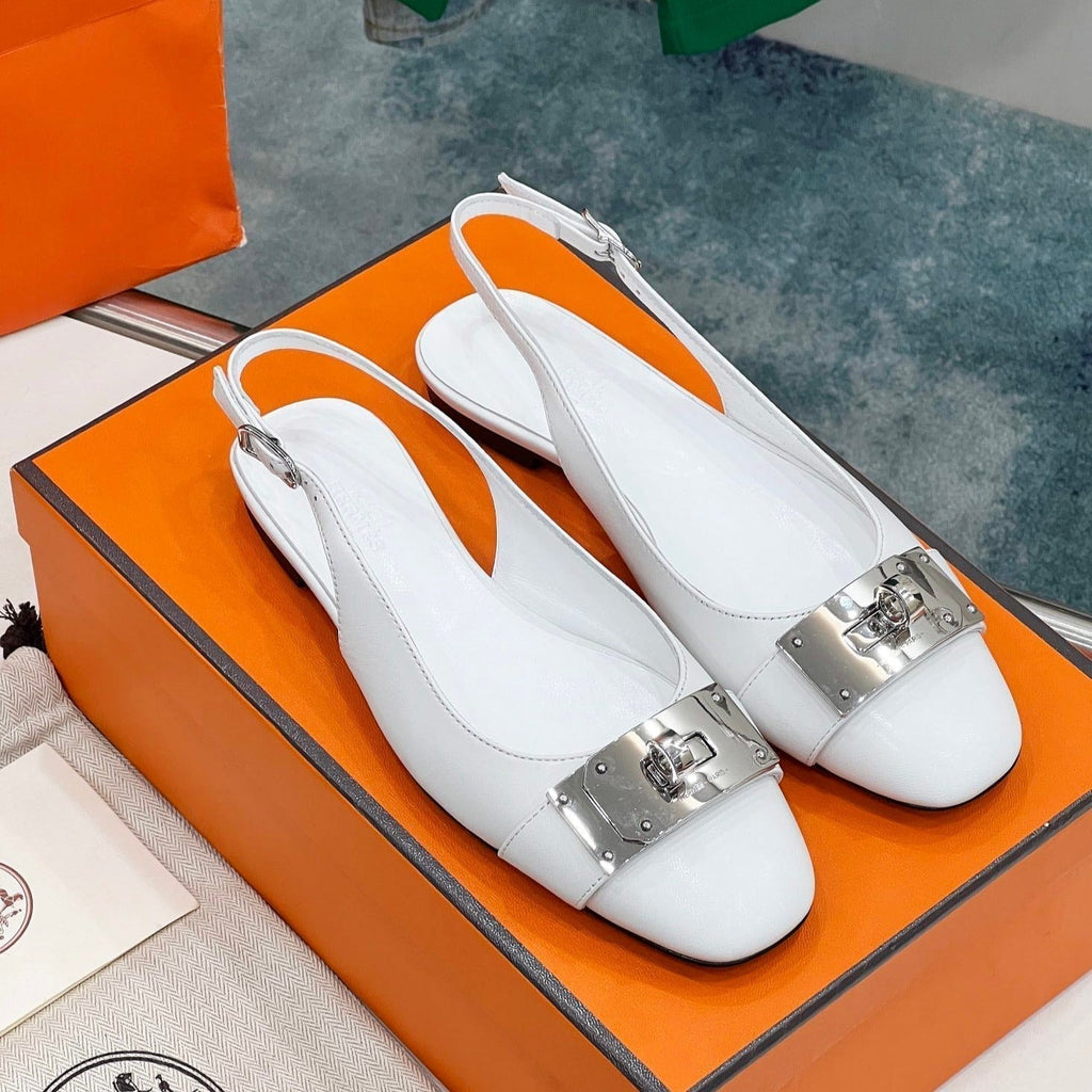 HERMES INNOCENTE SLINGBACK WHITE CALFSKIN
