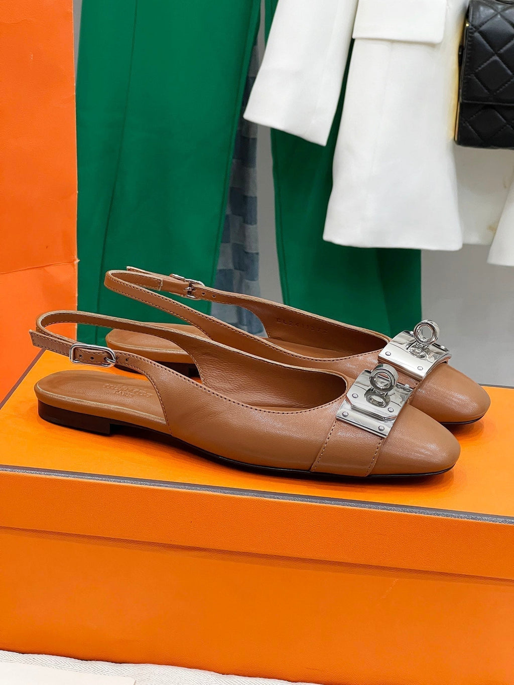 HERMES INNOCENTE SLINGBACK CARAMEL CALFSKIN