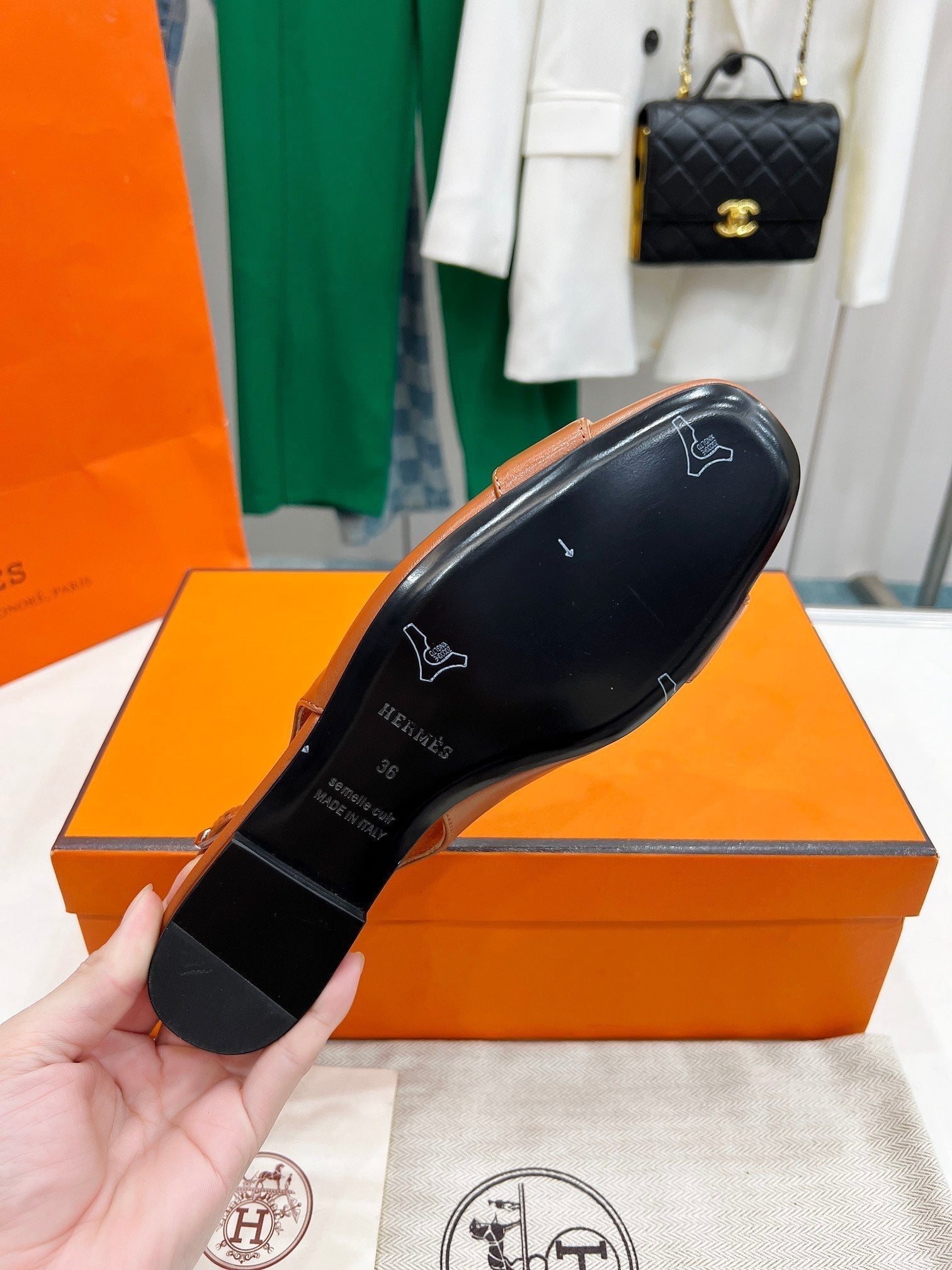 HERMES INNOCENTE SLINGBACK CARAMEL CALFSKIN