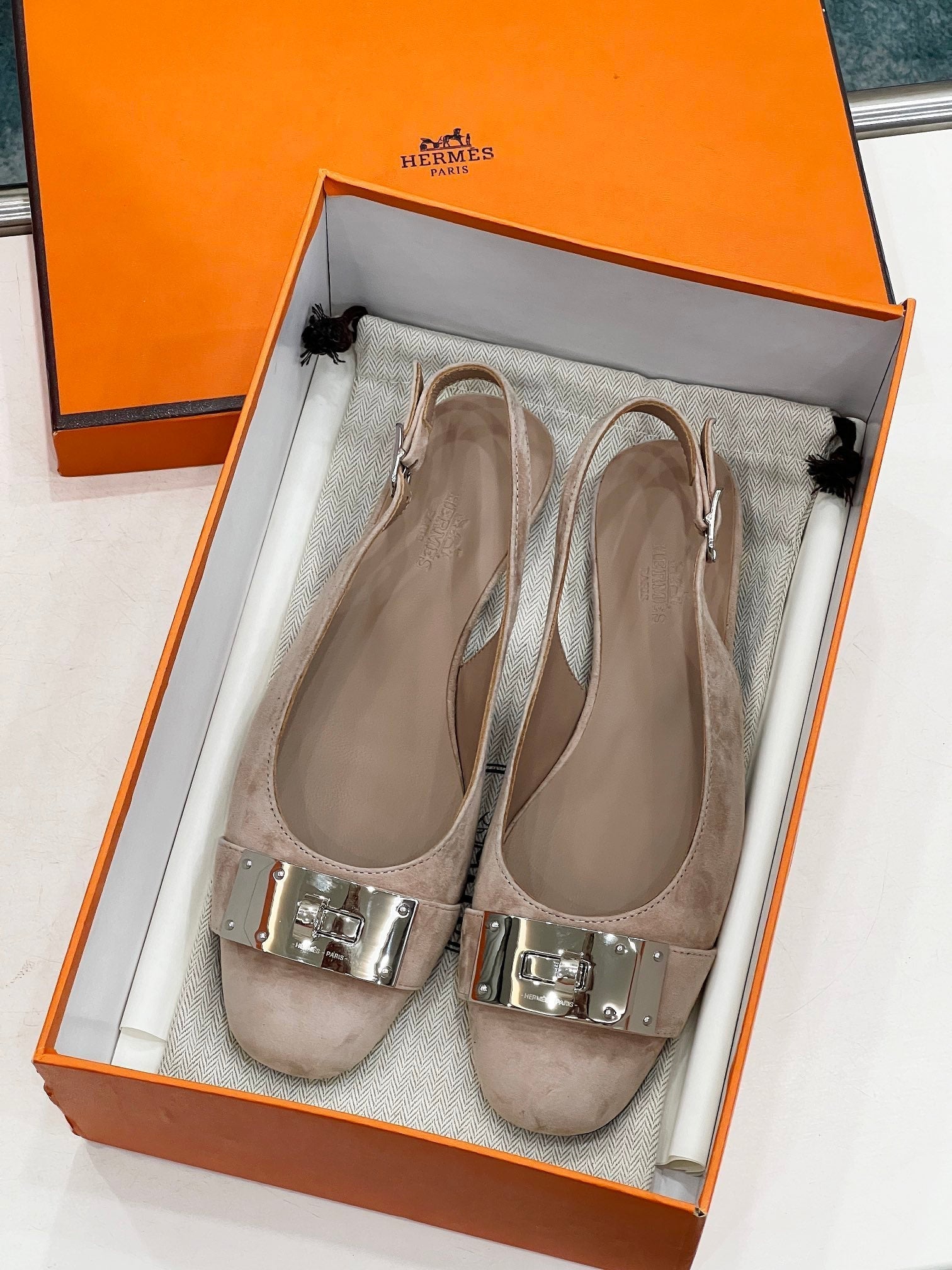 HERMES INNOCENTE SLINGBACK PINK NUDE SUEDE