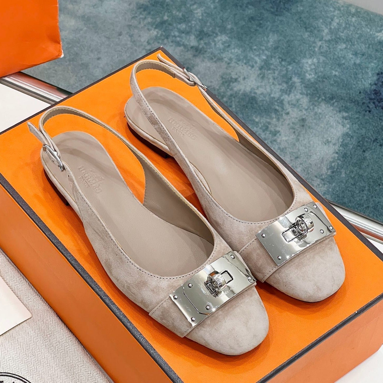 HERMES INNOCENTE SLINGBACK PINK NUDE SUEDE