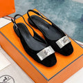 HERMES INNOCENTE SLINGBACK BLACK SUEDE