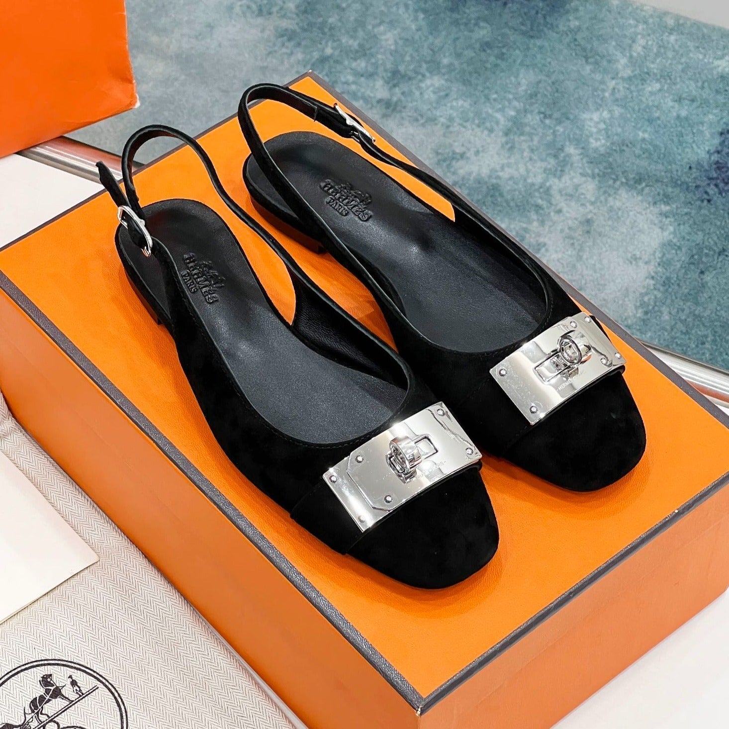 HERMES INNOCENTE SLINGBACK BLACK SUEDE