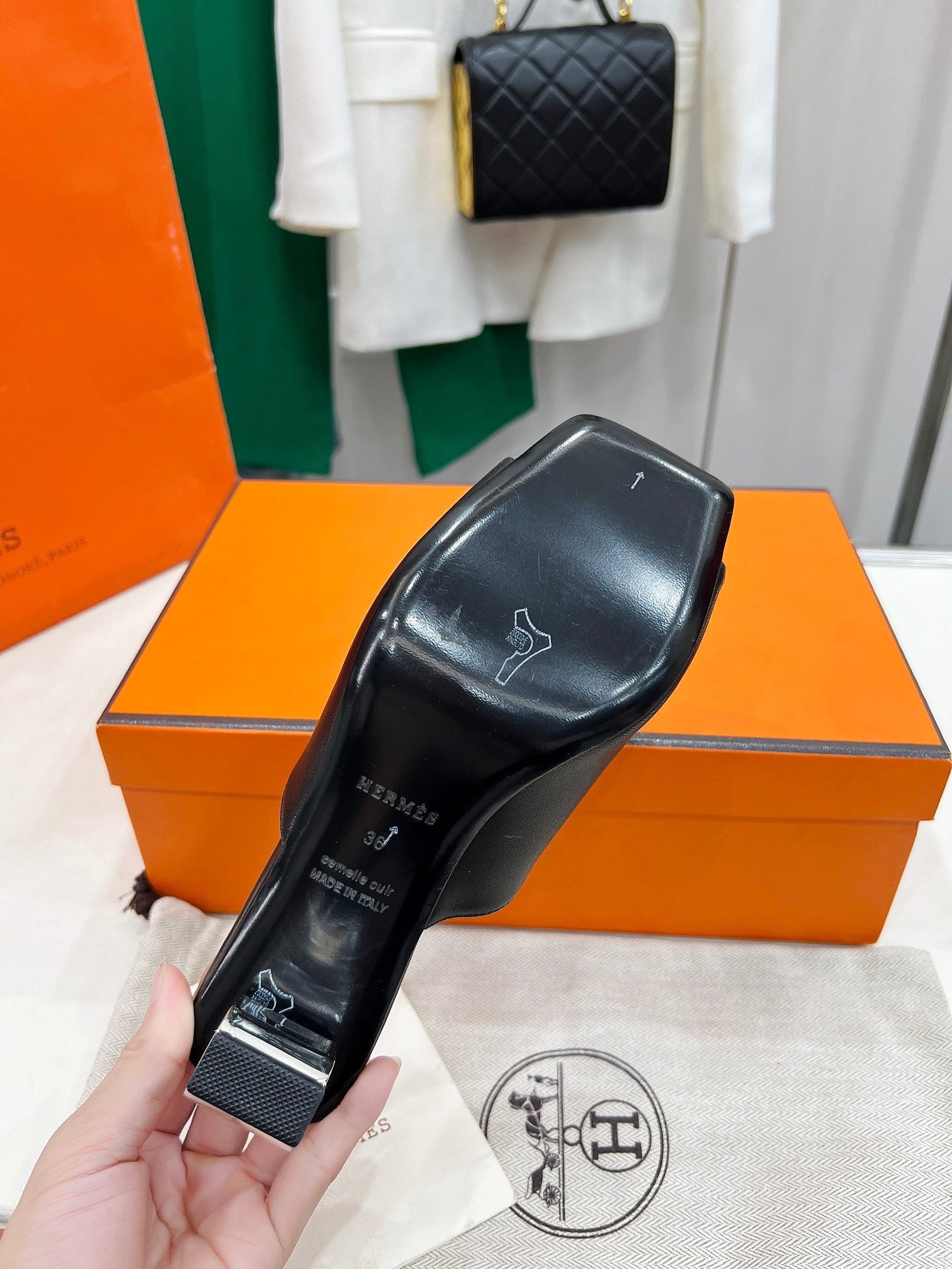HERMES ICONIQUE 60 SANDAL IN BLACK CALFSKIN