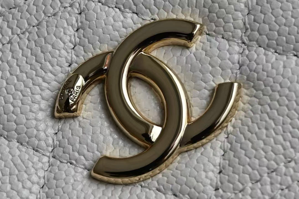 CHANEL COSMETIC BAG 19 IN WHITE GRAINED CALFSKIN GOLD HARDWARE