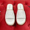 CHANEL FLAT SLIPPERS IN WHITE LAMBSKIN MIX BEIGE WOVEN