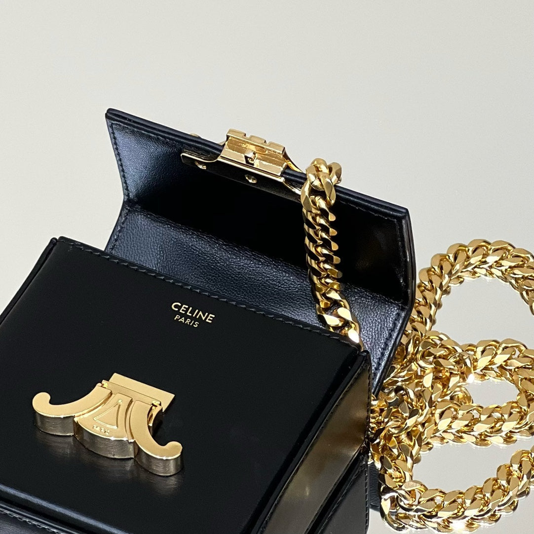 CELINE BOX TRIOMPHE 10 BLACK SHINY CALFSKIN