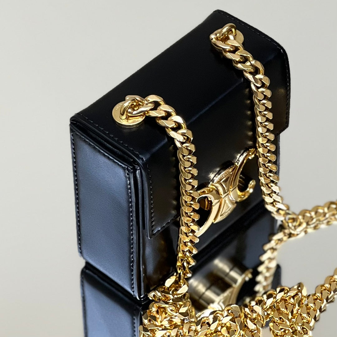 CELINE BOX TRIOMPHE 10 BLACK SHINY CALFSKIN
