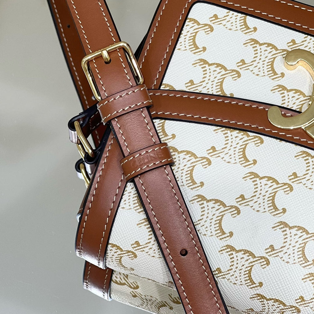 CELINE CLASSIQUE TRIOMPHE 22 CALFSKIN WHITE BROWN