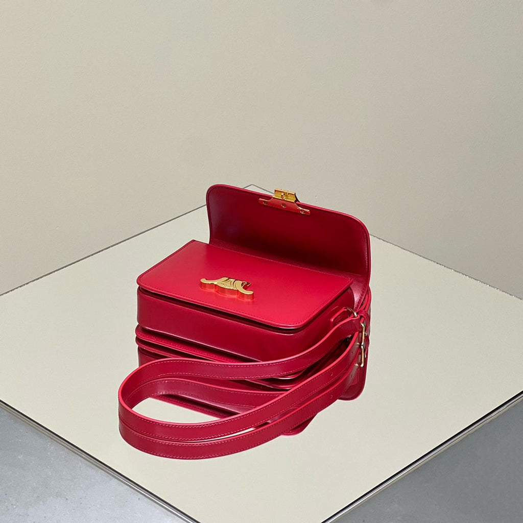 CELINE MINI CLAUDE 22 SHINY CALFSKIN CHERRY RED