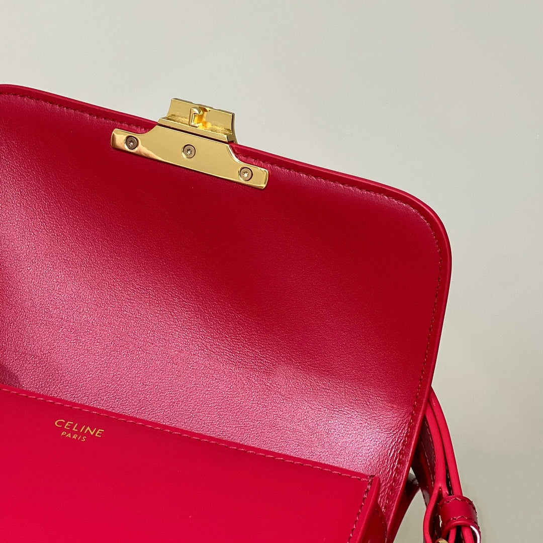 CELINE MINI CLAUDE 22 SHINY CALFSKIN CHERRY RED