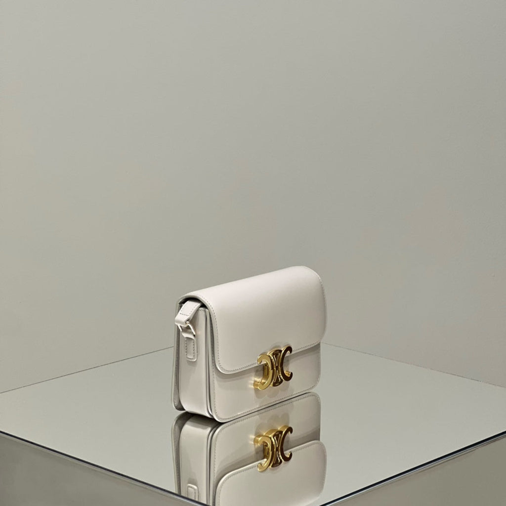 CELINE MINI CLAUDE 22 SHINY CALFSKIN WHITE