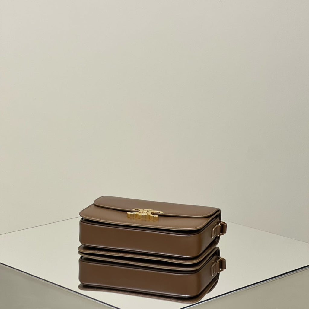 CELINE MINI CLAUDE 22 SHINY CALFSKIN CHOCOLATE BROWN