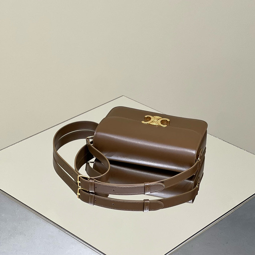 CELINE MINI CLAUDE 22 SHINY CALFSKIN CHOCOLATE BROWN