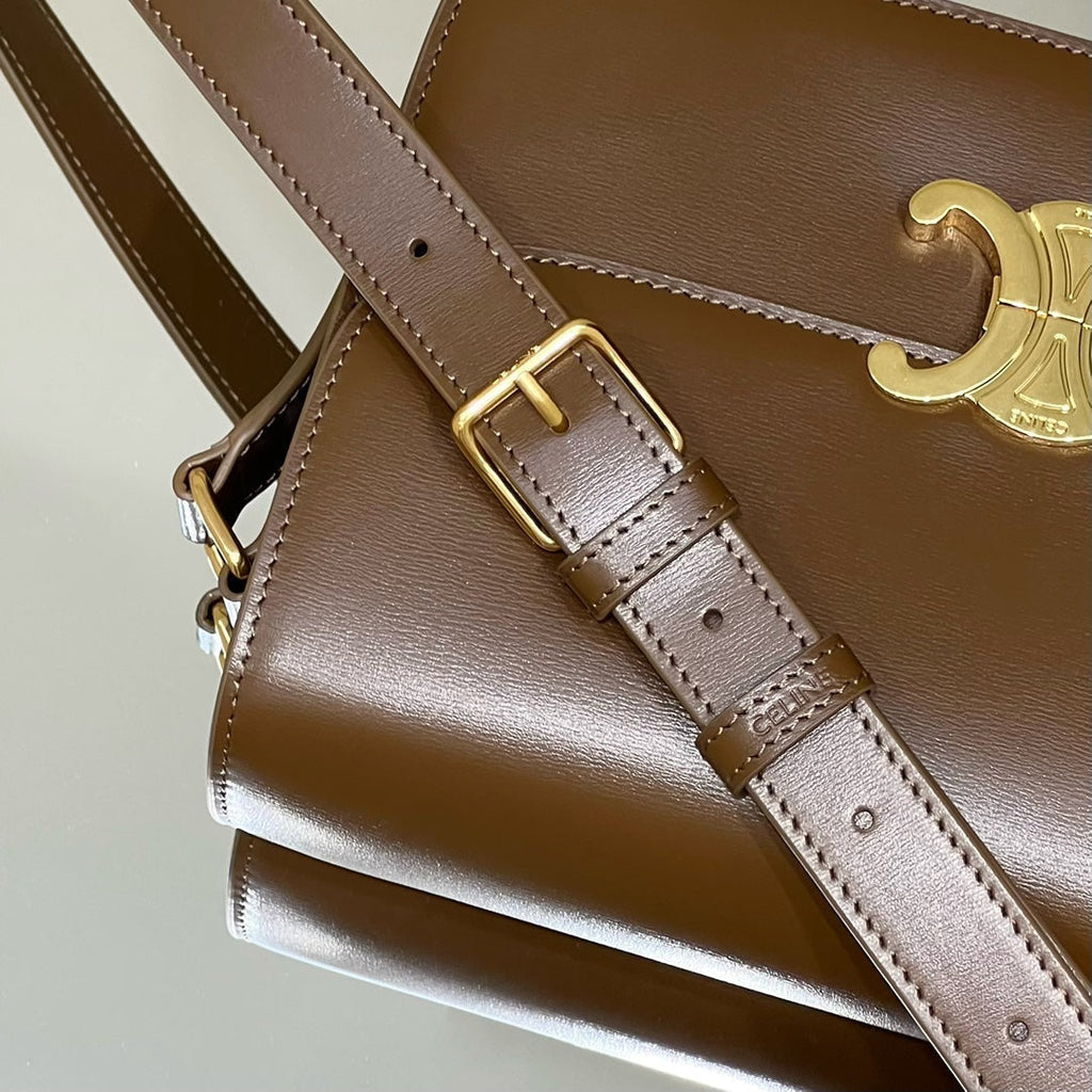 CELINE MINI CLAUDE 22 SHINY CALFSKIN CHOCOLATE BROWN