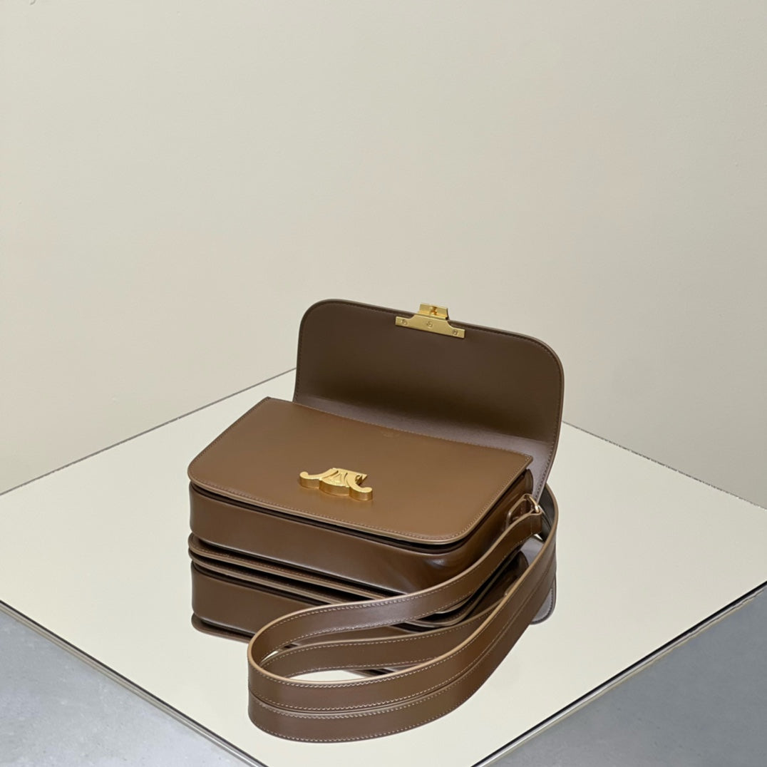 CELINE MINI CLAUDE 22 SHINY CALFSKIN CHOCOLATE BROWN