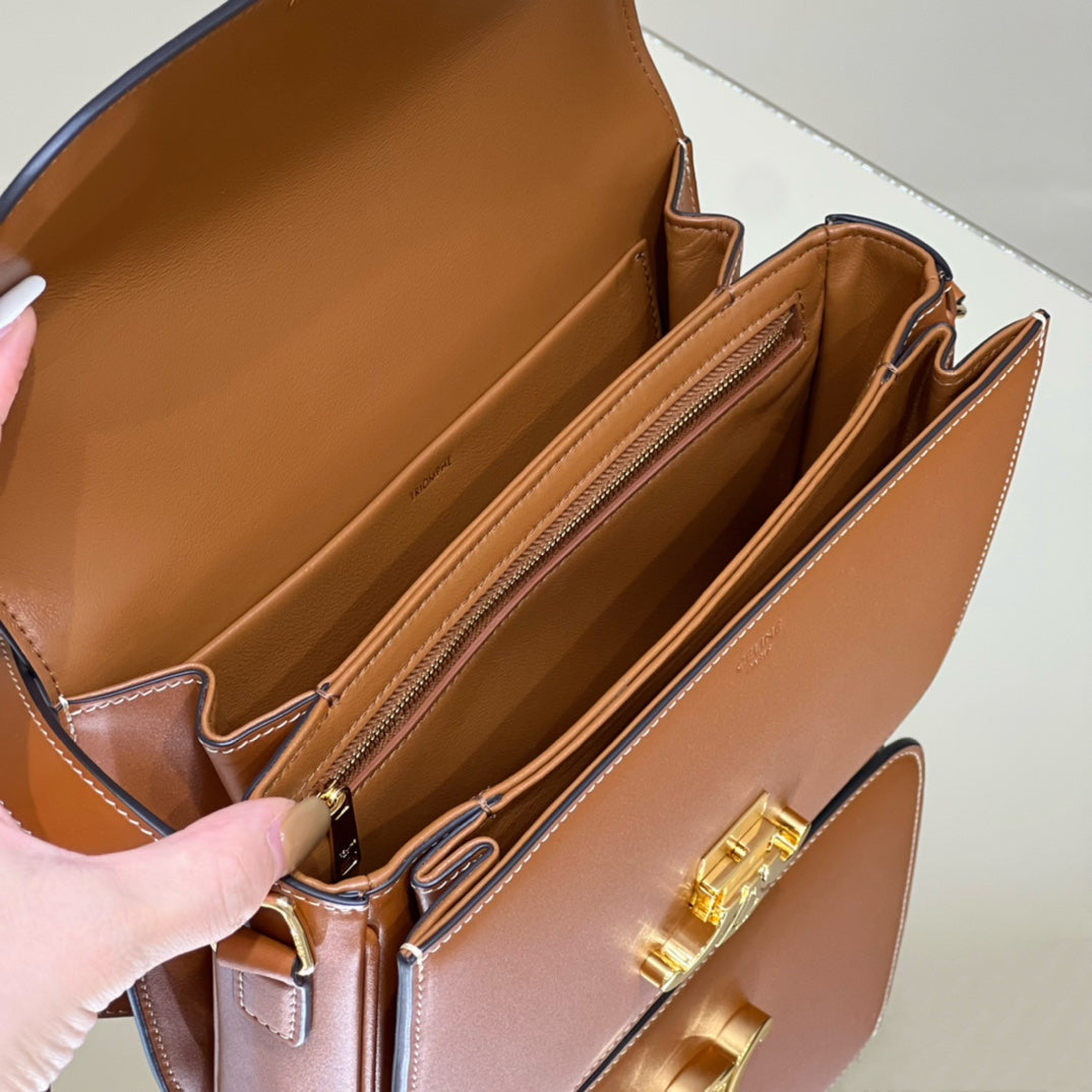 CELINE MINI CLAUDE 22 SHINY CALFSKIN CINNAMON BROWN