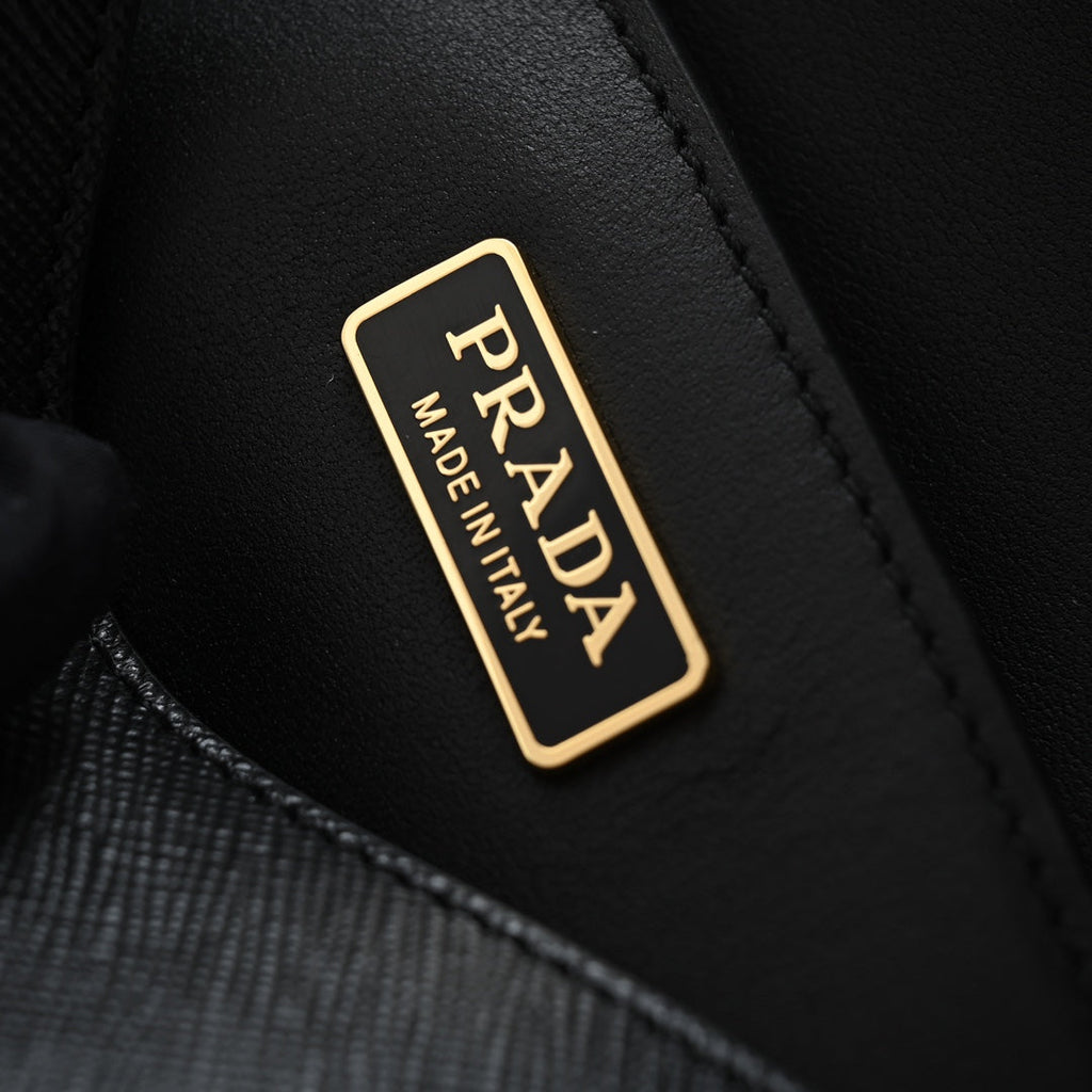 PRADA MINI FLAP BAG 20 IN BLACK SAFFIANO LEATHER GOLD HARDWARE