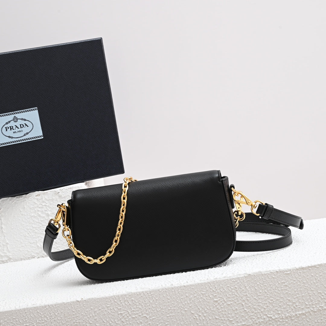 PRADA MINI FLAP BAG 20 IN BLACK SAFFIANO LEATHER GOLD HARDWARE