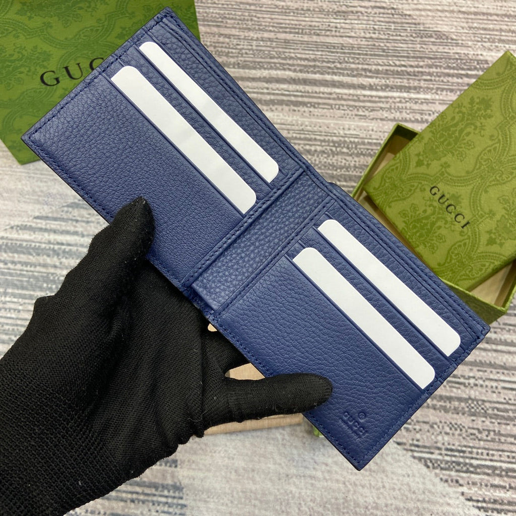 GUCCI BIFOLD WALLET 11 IN CLASSIC BLUE CALFSKIN