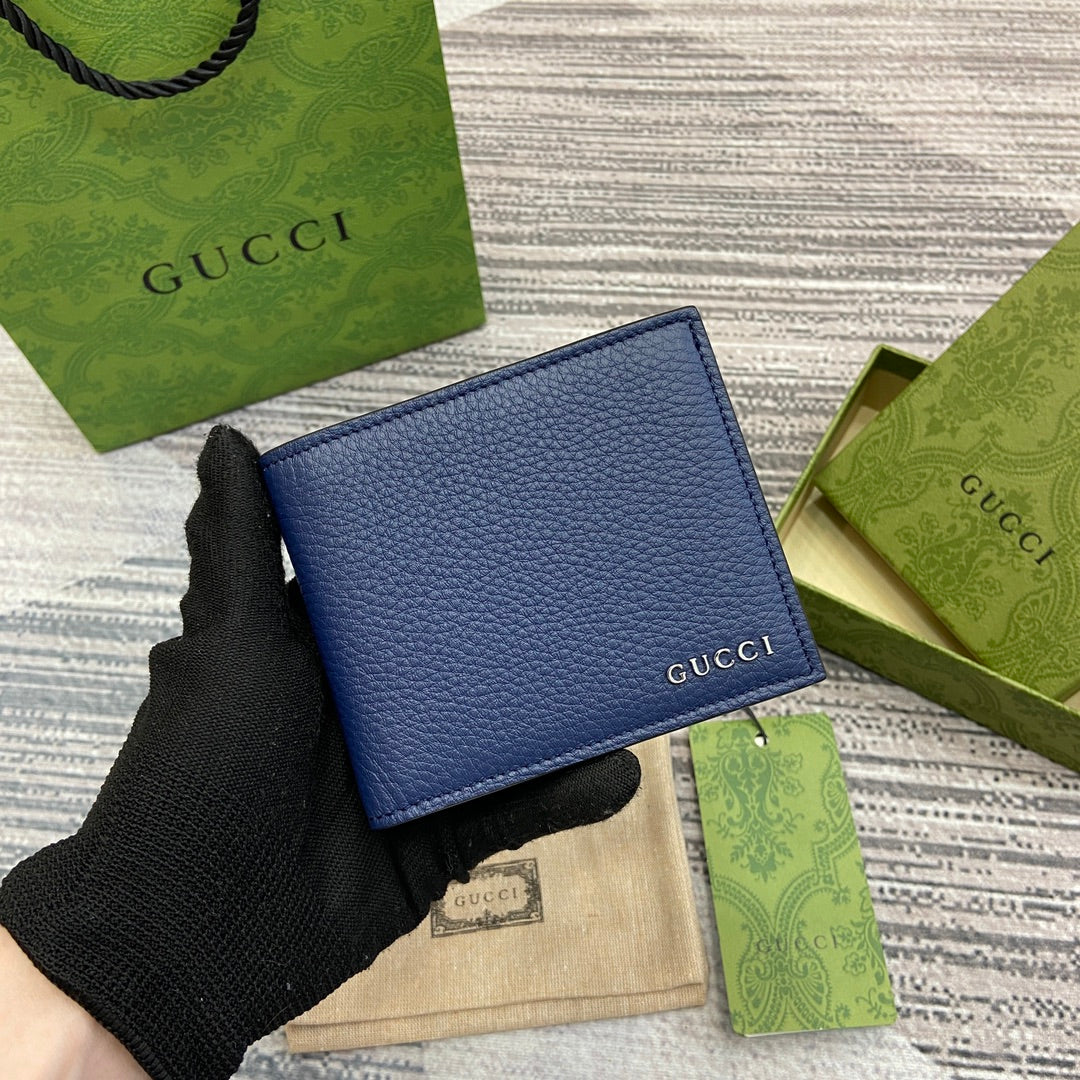 GUCCI BIFOLD WALLET 11 IN CLASSIC BLUE CALFSKIN