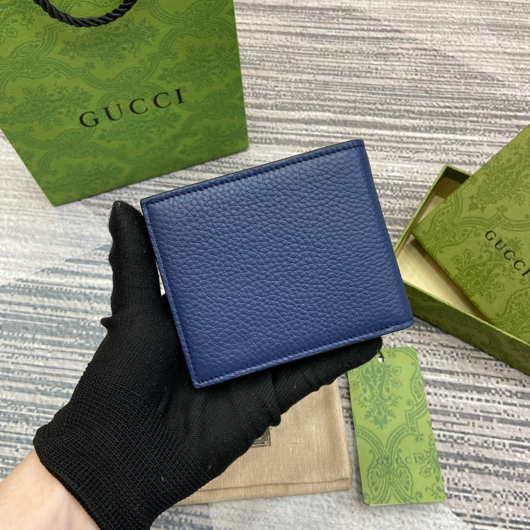 GUCCI BIFOLD WALLET 11 IN CLASSIC BLUE CALFSKIN