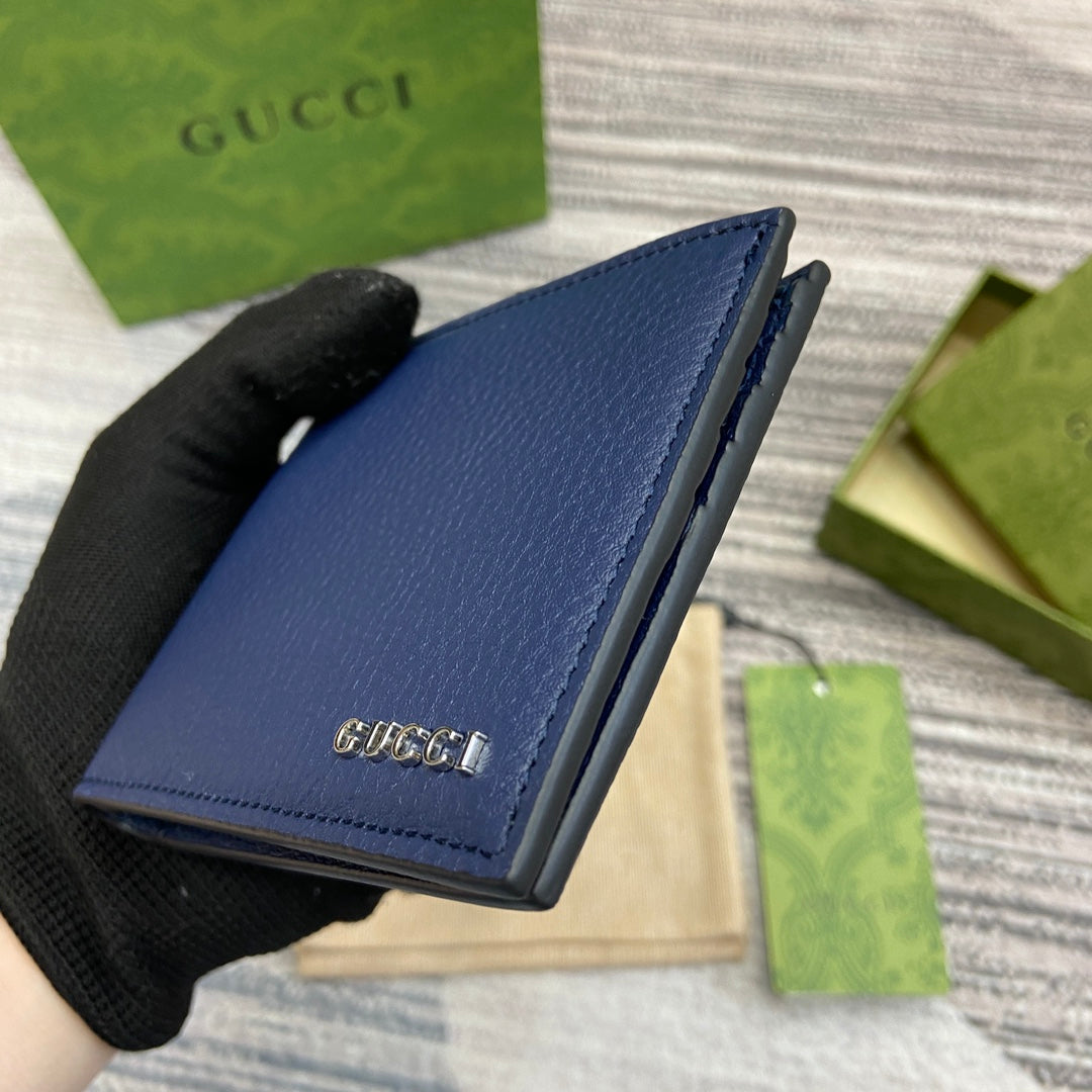 GUCCI BIFOLD WALLET 11 IN CLASSIC BLUE CALFSKIN