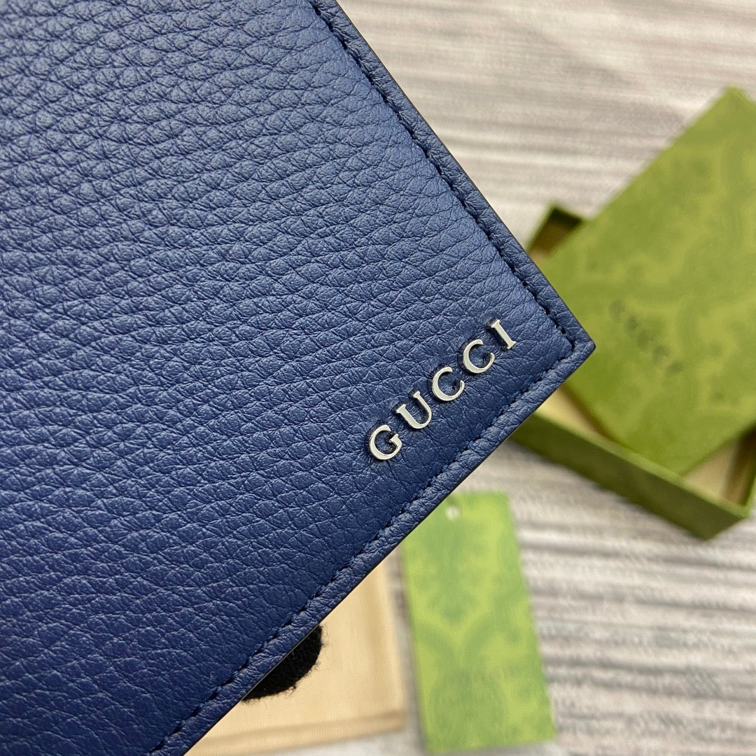 GUCCI BIFOLD WALLET 11 IN CLASSIC BLUE CALFSKIN