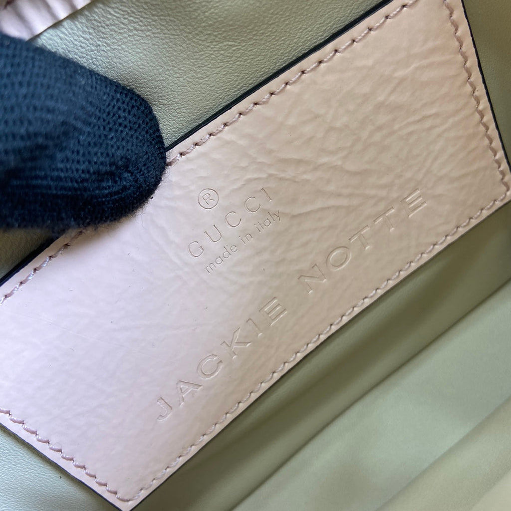GUCCI JACKIE NOTTE MINI BAG 19 IN LIGHT PINK CRACKED LACQUER CALFSKIN GOLD HARDWARE
