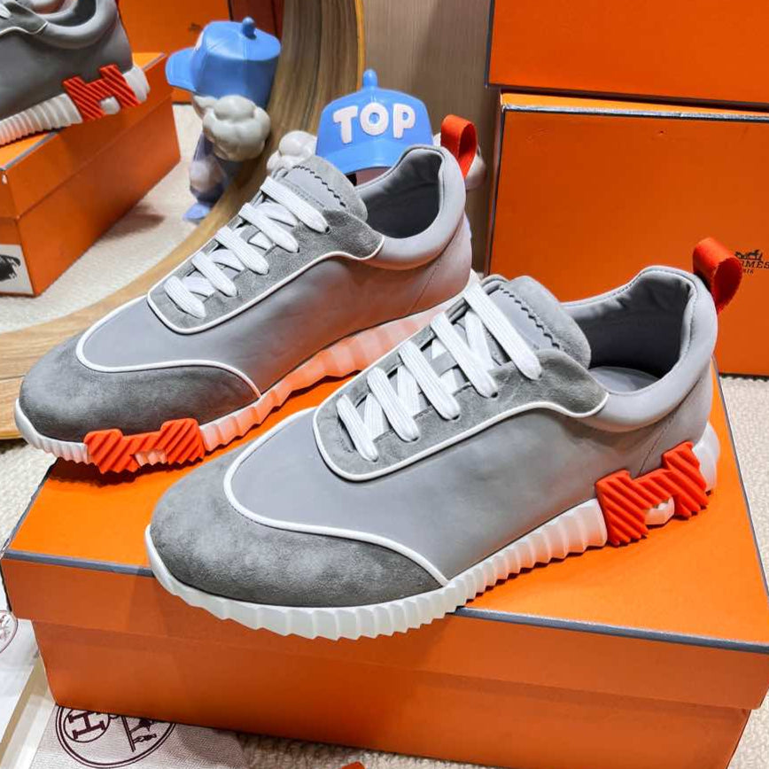 HERMES BOUNCING SNEAKER IN SMOKE GRAY SUEDE AND CALFSKIN