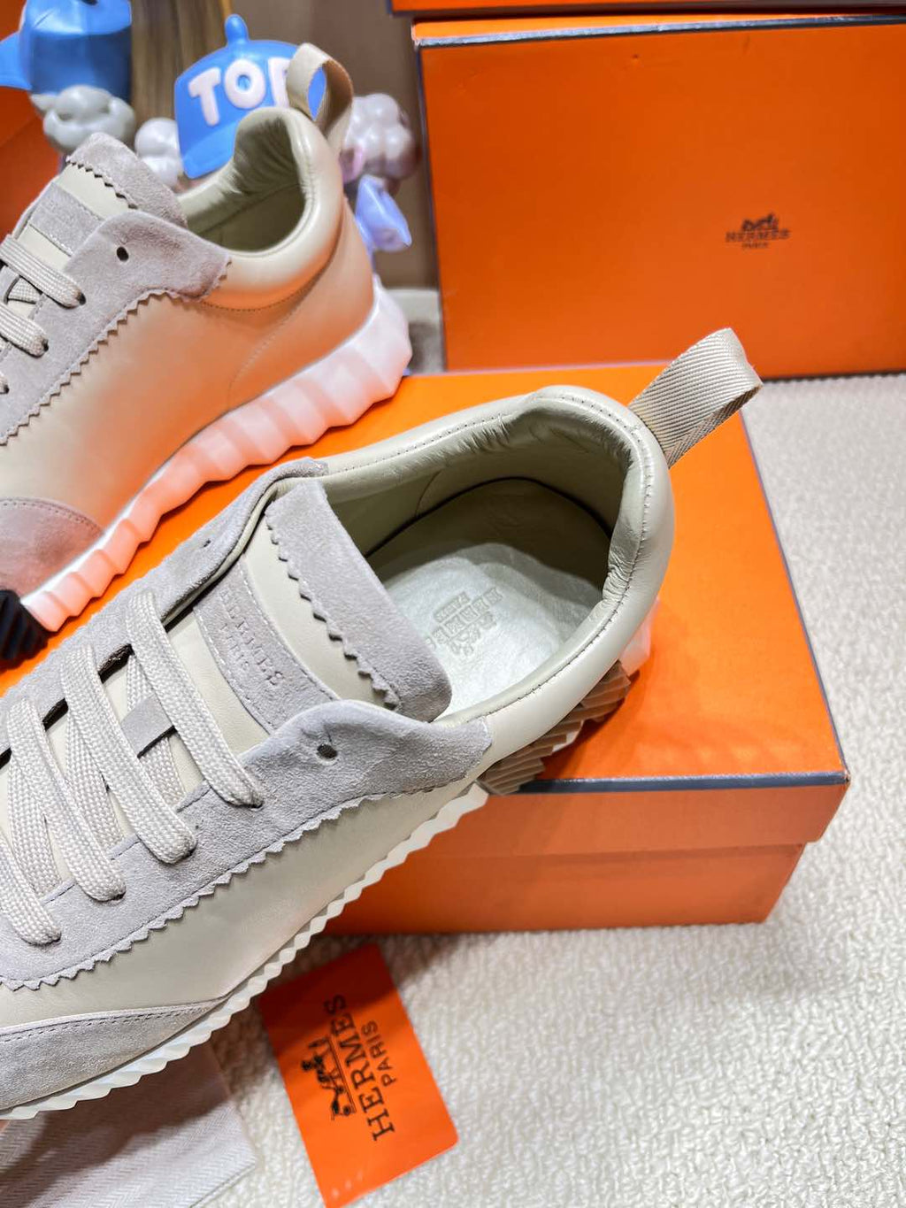 HERMES BOUNCING SNEAKER IN PALE GRAY SUEDE AND CALFSKIN