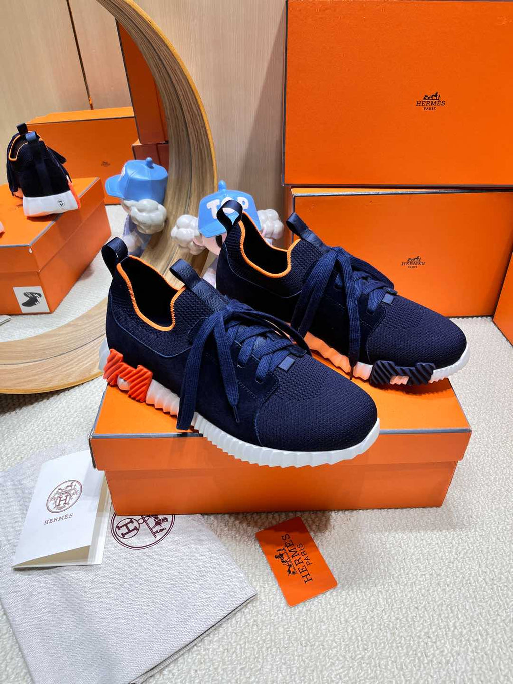 HERMES DEPART SLIP-ON SNEAKER IN NAVY BLUE KNIT AND CALFSKIN