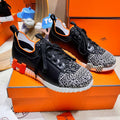 HERMES DEPART SLIP-ON SNEAKER IN WHITE MIX BLACK KNIT AND CALFSKIN