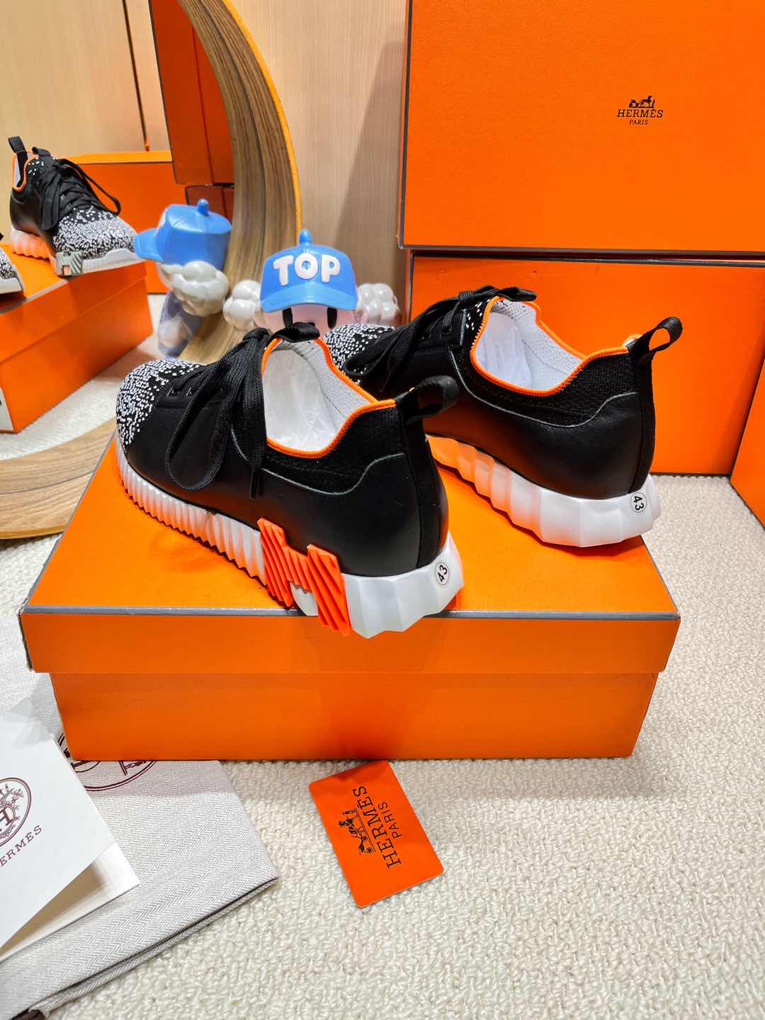 HERMES DEPART SLIP-ON SNEAKER IN WHITE MIX BLACK KNIT AND CALFSKIN