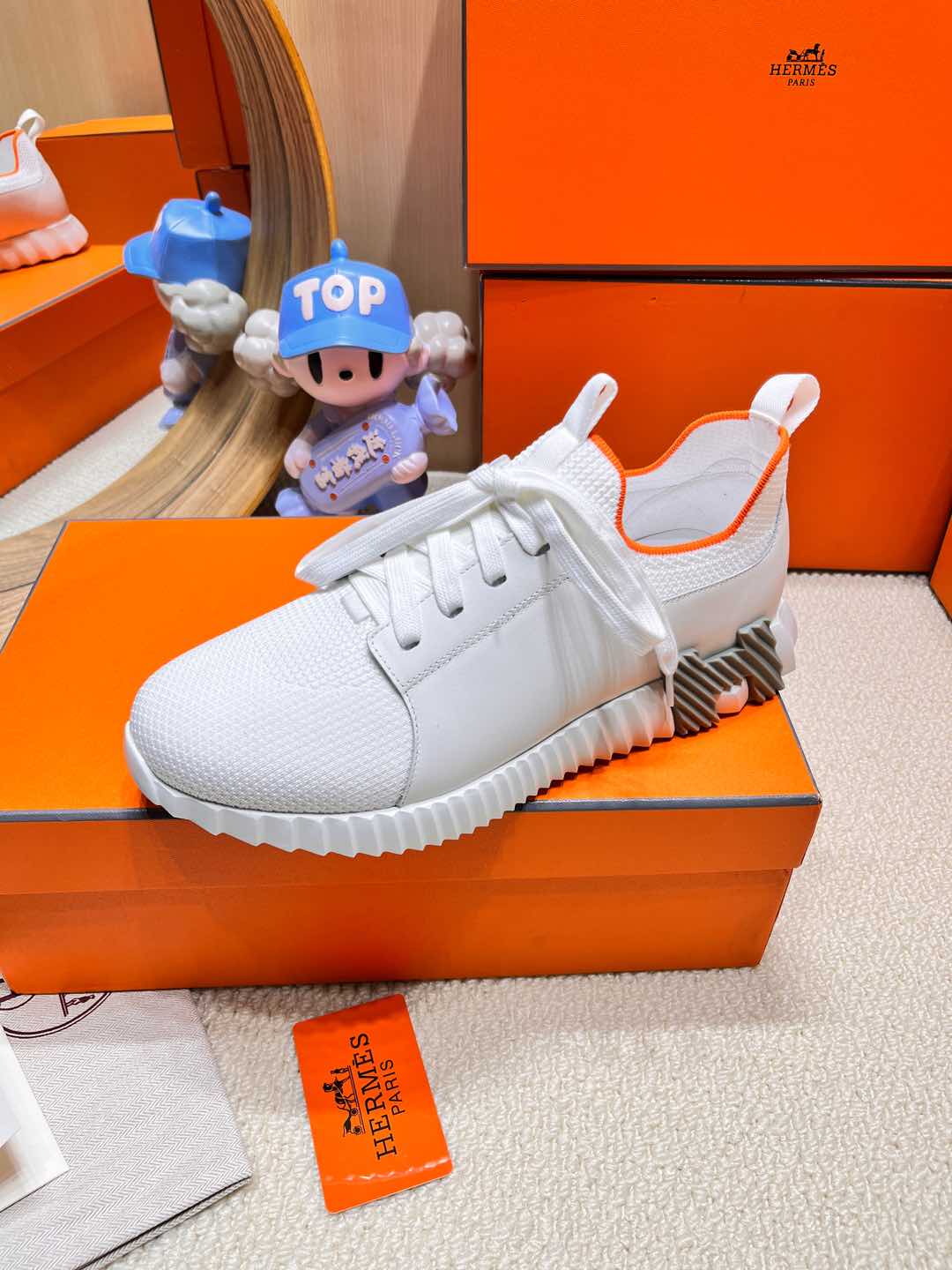HERMES DEPART SLIP-ON SNEAKER IN FULL WHITE KNIT AND CALFSKIN