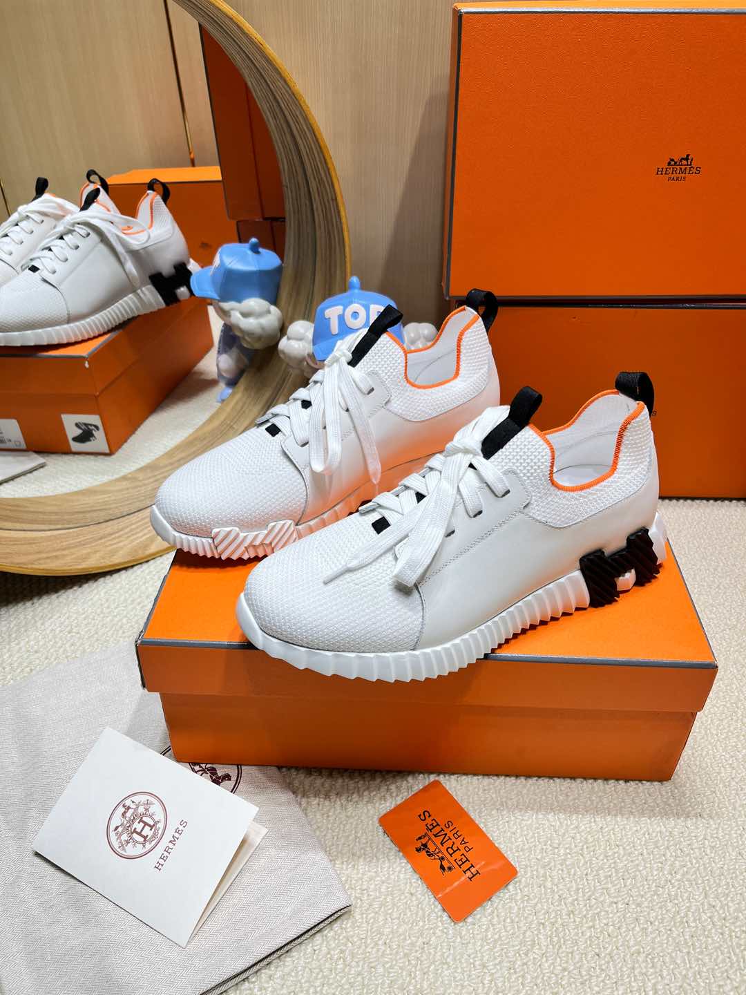 HERMES DEPART SLIP-ON SNEAKER IN WHITE KNIT AND CALFSKIN