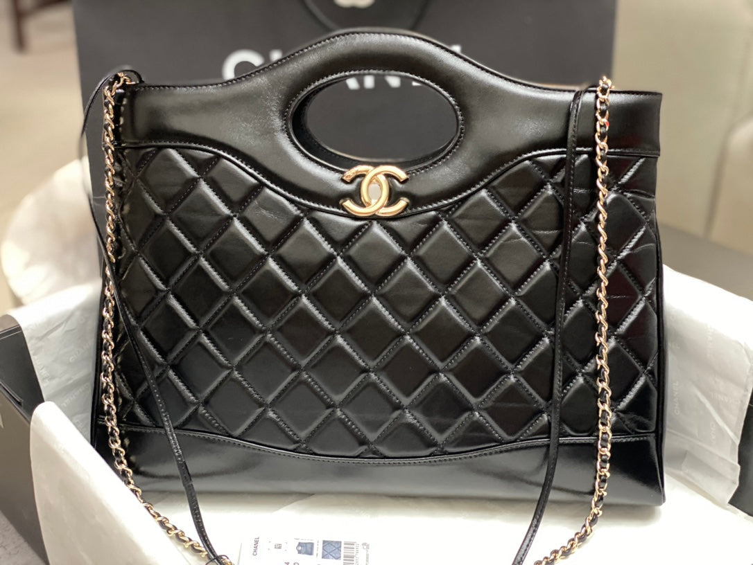 CHANEL 39 LARGE SHOPPING BAG IN BLACK CALFSKIN