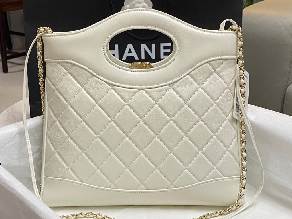 CHANEL SMALL 30 SHOPPING BAG IN WHITE CALFSKIN