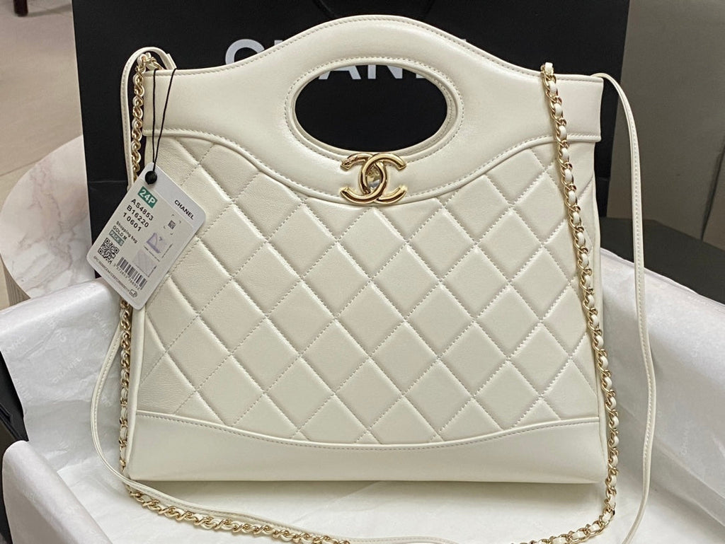 CHANEL SMALL 30 SHOPPING BAG IN WHITE CALFSKIN