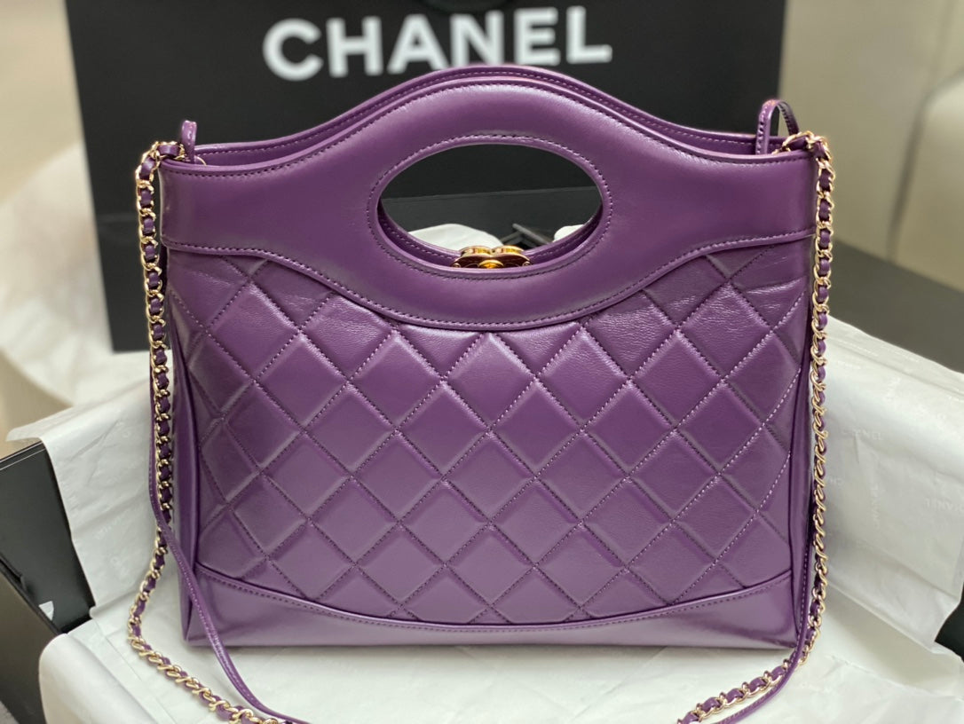 CHANEL SMALL 30 SHOPPING BAG IN VIOLET PURPLE CALFSKIN