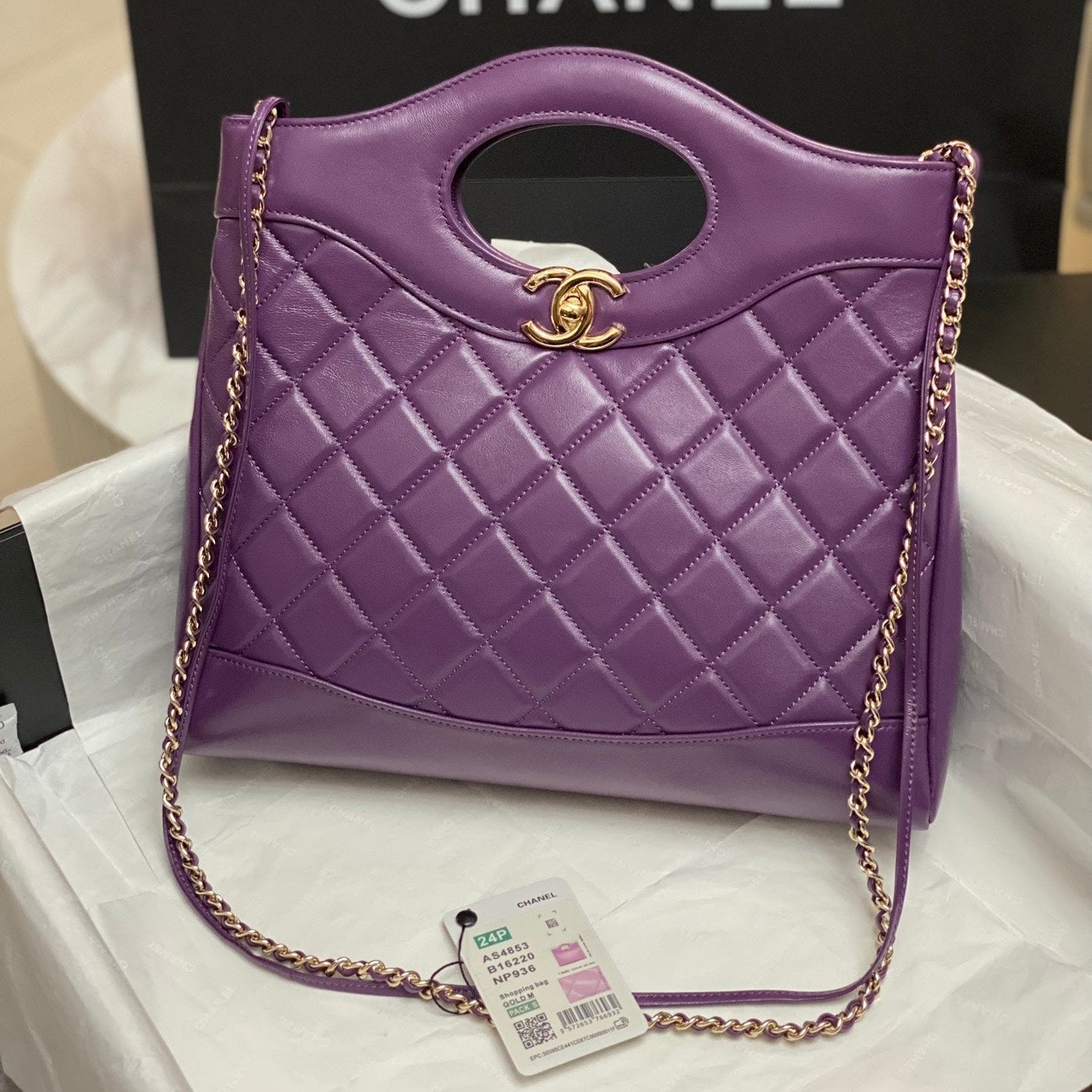 CHANEL SMALL 30 SHOPPING BAG IN VIOLET PURPLE CALFSKIN