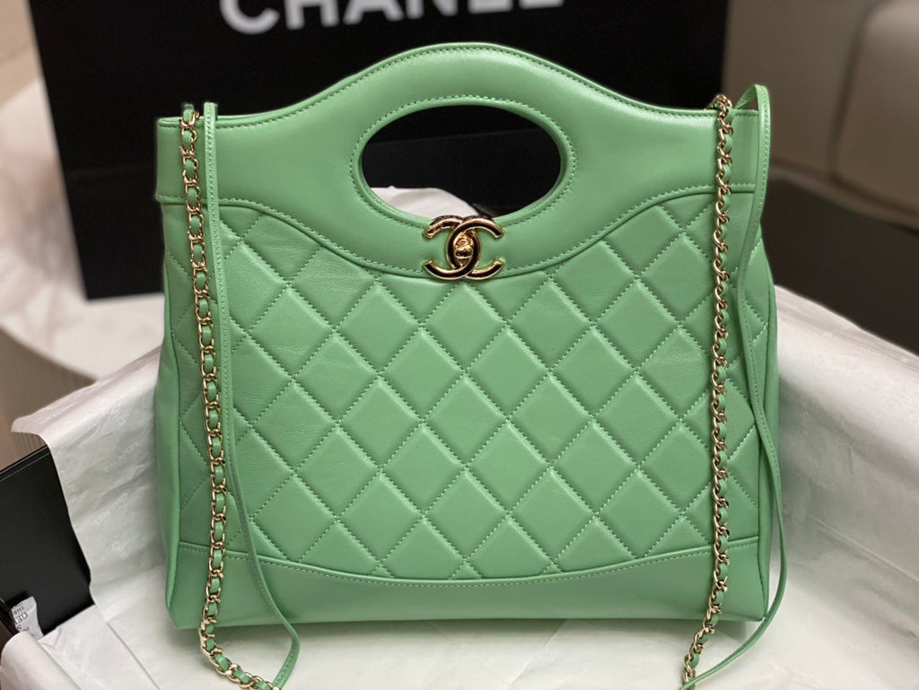CHANEL SMALL 30 SHOPPING BAG IN GREEN MINT CALFSKIN