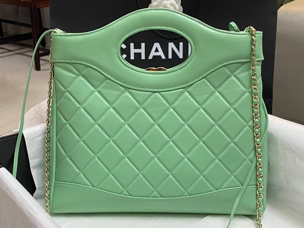 CHANEL SMALL 30 SHOPPING BAG IN GREEN MINT CALFSKIN