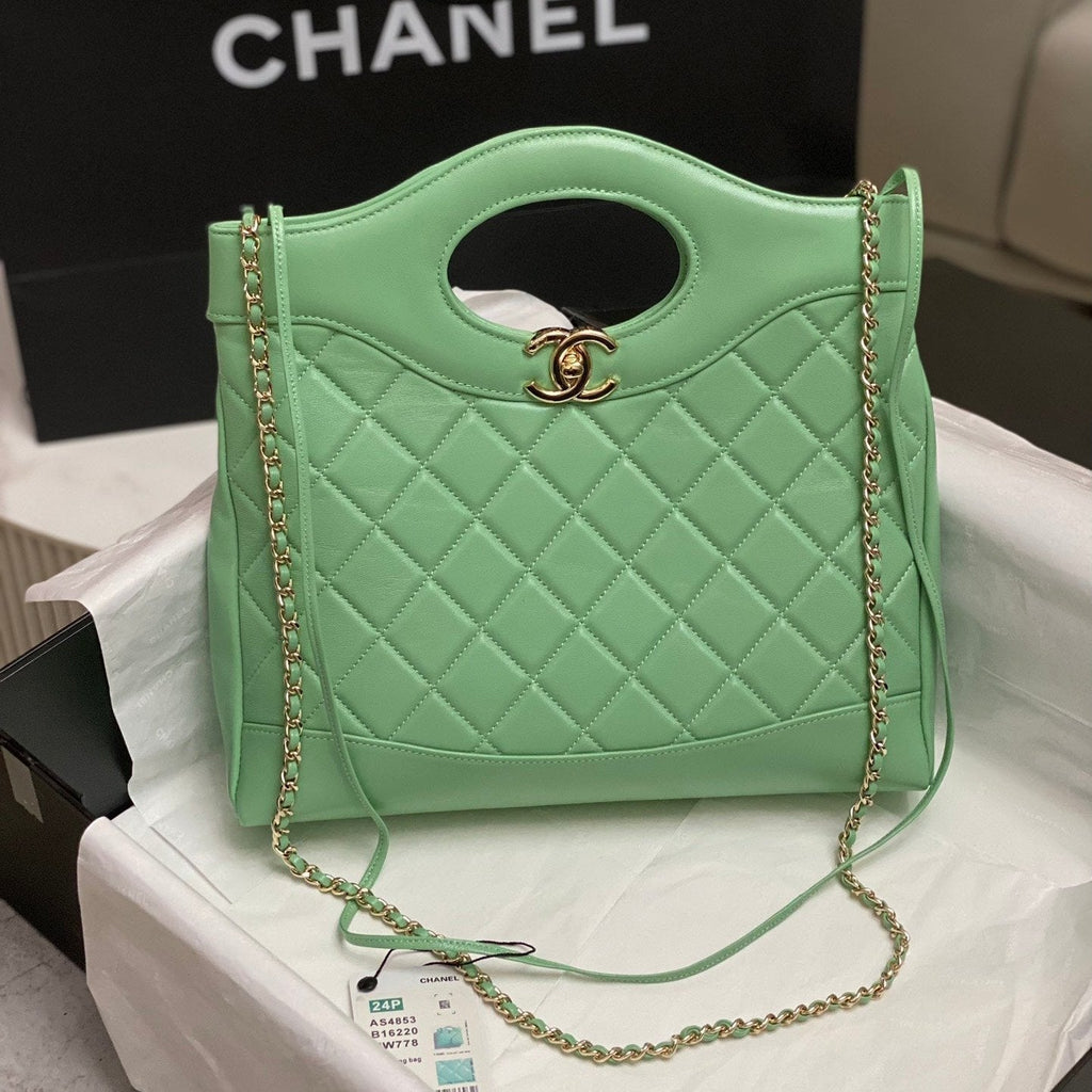 CHANEL SMALL 30 SHOPPING BAG IN GREEN MINT CALFSKIN