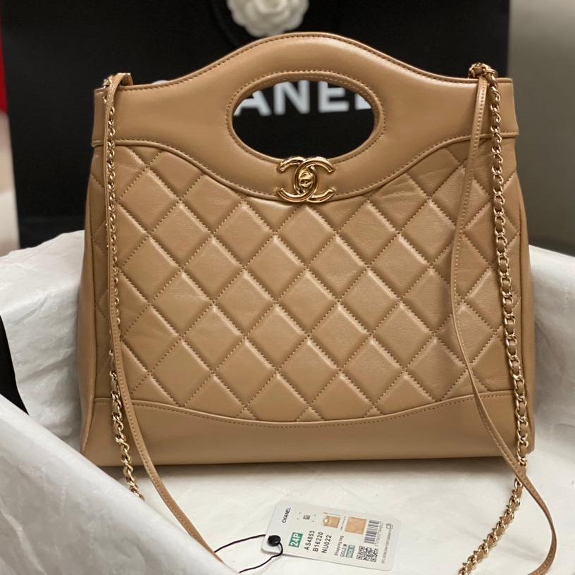 CHANEL SMALL 30 SHOPPING BAG IN CAMEL BROWN CALFSKIN