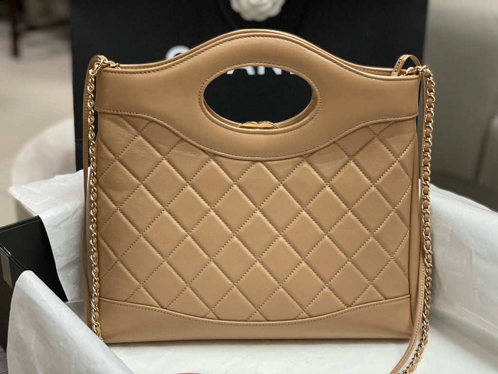 CHANEL SMALL 30 SHOPPING BAG IN CAMEL BROWN CALFSKIN