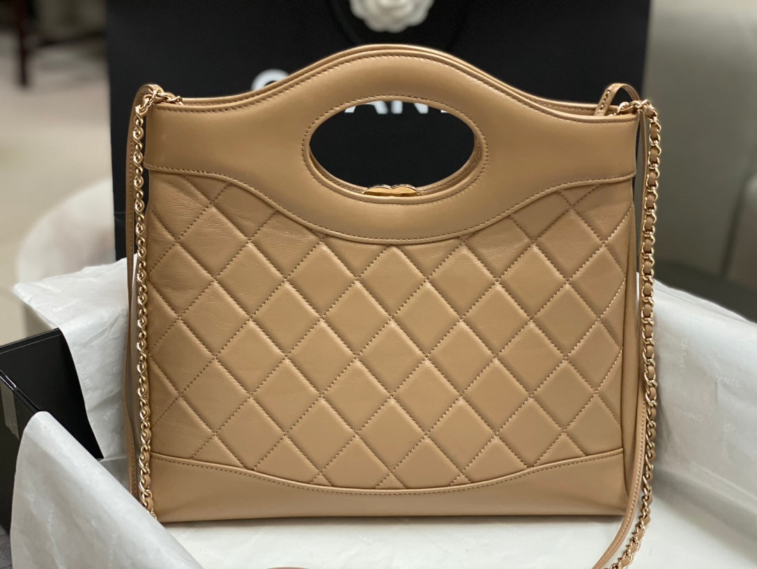 CHANEL SMALL 30 SHOPPING BAG IN CAMEL BROWN CALFSKIN